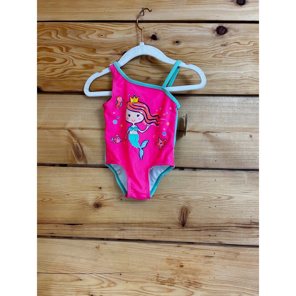 Wonder Nation Pink Mermaid One Piece Swimsuit UPF 50+ Mint‎ Trim Infant 3-6M NWT
